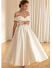 Ivory Satin Midi Length Pretty Wedding Dress Ivory Satin Midi Length Pretty Wedding Dress